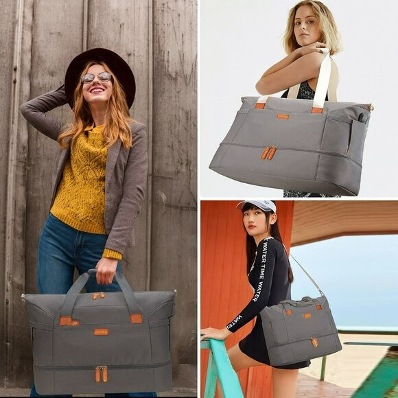 Large Travel Duffel Bag With Shoe Compartment & Laptop Sleeve Waterproof Weekend - Picture 1 of 15